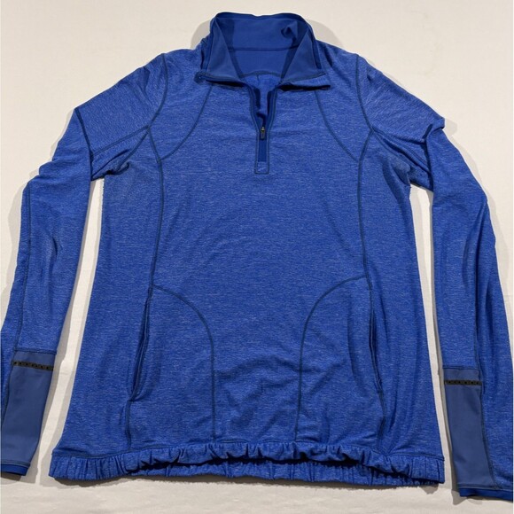 Lululemon Pace Pusher Womens Stretch 1/4 Zip Blue Pockets Pullover Sweatshirt 10 - Picture 2 of 10